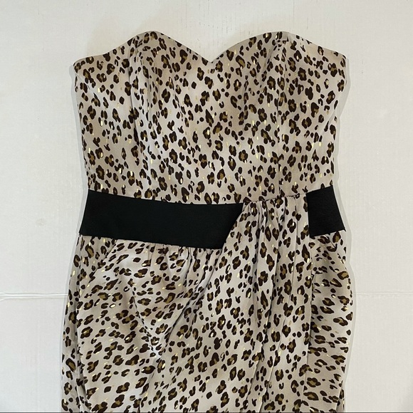 Reiss Leopard Cheetah Strapless Dress Wrap Black Waist Band  size 4 - Picture 6 of 12